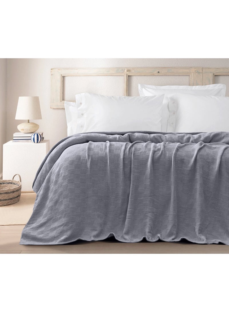 Relax Egyptian cotton Leno throw blanket,ultra-soft & lightweight with an elegant woven design ,king size 255x225 cm ,  Light Gray - Image 3